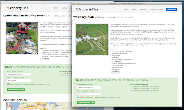 Buyers can easily access PropertyFiles by providing their email address, and optionally their phone number. They can also opt-in to you newletters